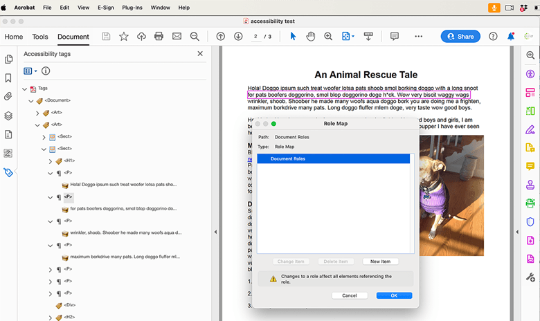Screenshot showing the lack of role mapping in Acrobat.
