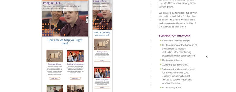 Screenshot of an accessible website design project in the online portfolio.
