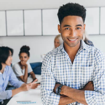 Confident black male designer.